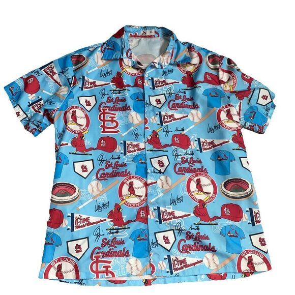 St Louis Cardinals Button Up Shirt Extra Large Adult Blue Baseball MLB Mens XL - Picture 1 of 5
